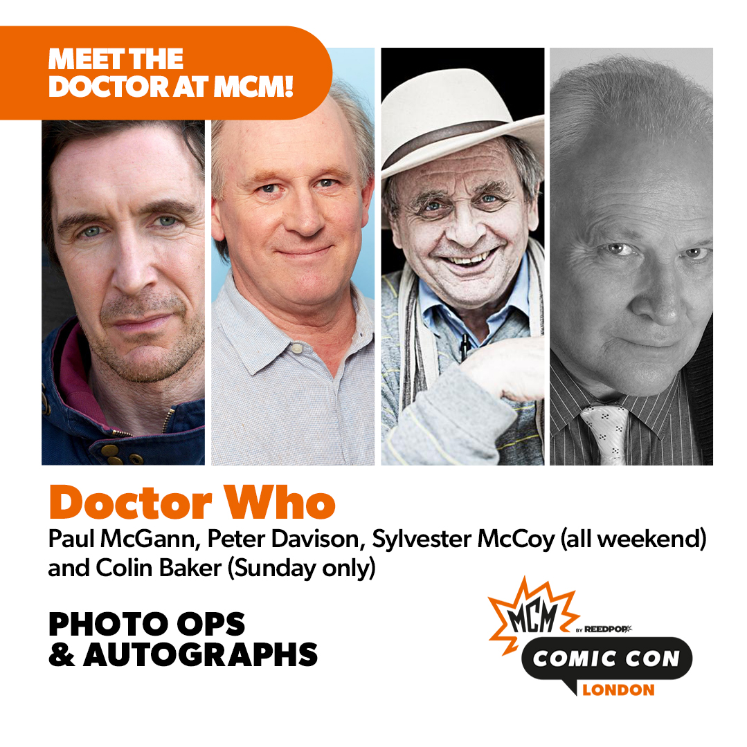 The Tardis is here… with no less than FOUR Doctors travelling through space  \u0026 time to MCM London 💫 Peter Davison (5th), Sylvester McCoy (7th) and Paul  McGann (8th) will join us, image size:1079x1080