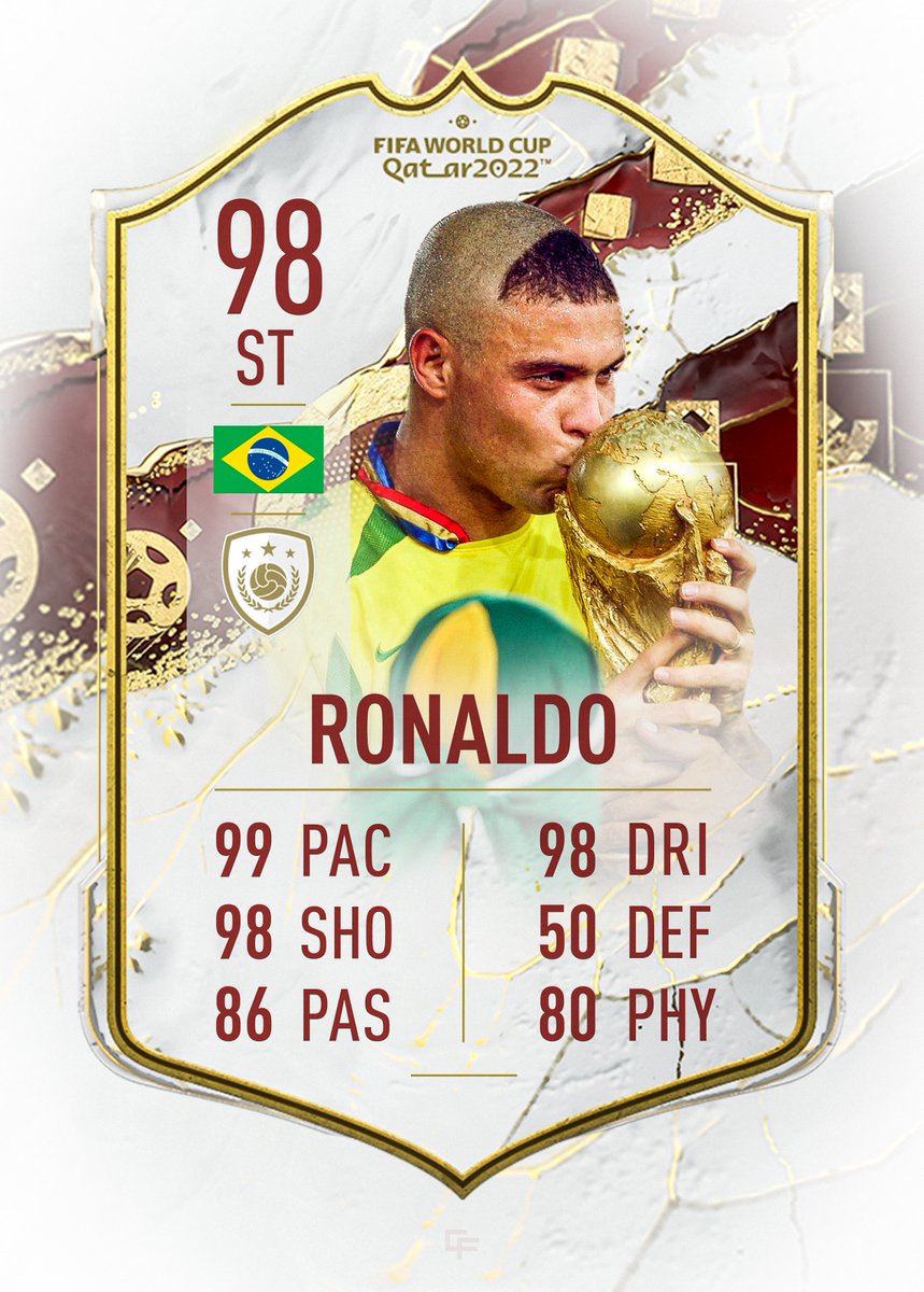 Criminal__x's tweet photo. 🚨Official World Cup Icons Card Design✅

Really like the Gold and Red combo 😍

📸: @Fut_scoreboard ⬅️ 
#FIFA23 #WorldCup #WC2022 #Icons https://t.co/VrHDYtaVcw