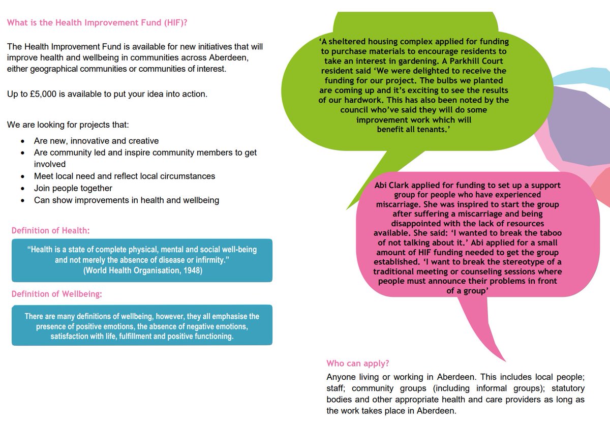 HSCAberdeen's tweet photo. Got an idea that will improve health and wellbeing in local communities?  Up to £5,000 is available to put your idea into action.

Deadline for applications is Monday 31st October 2022.

https://t.co/eS1NJ1B2Fb

@AberdeenCC @NHSGrampian @CPAberdeen https://t.co/Hg6yuXQnRn