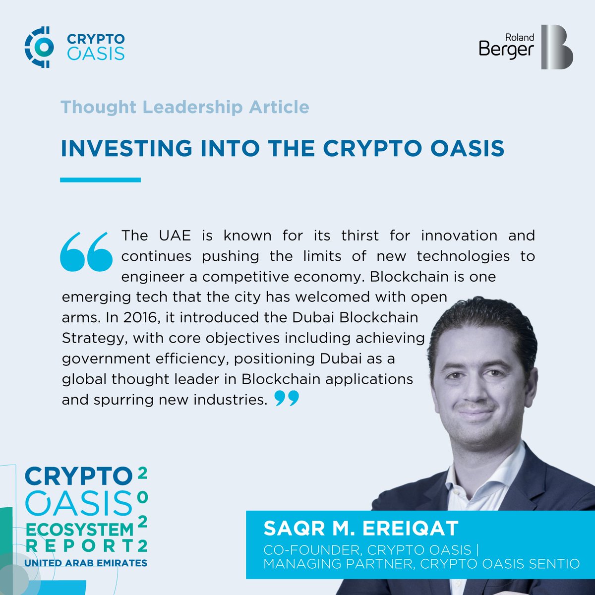 CryptoOasisUAE's tweet photo. Crypto Oasis Co-founder, @DxBlockChain on "Investing Into The Crypto Oasis" in the Crypto Oasis Ecosystem Report 2022 UAE.
Read the full article : https://t.co/jPSV1P7nRc
Get your copy π https://t.co/5b9wtrSN6A
#CryptoOasis #COEcosystemReport #COSentio #Sentio https://t.co/S9euqa8BPB