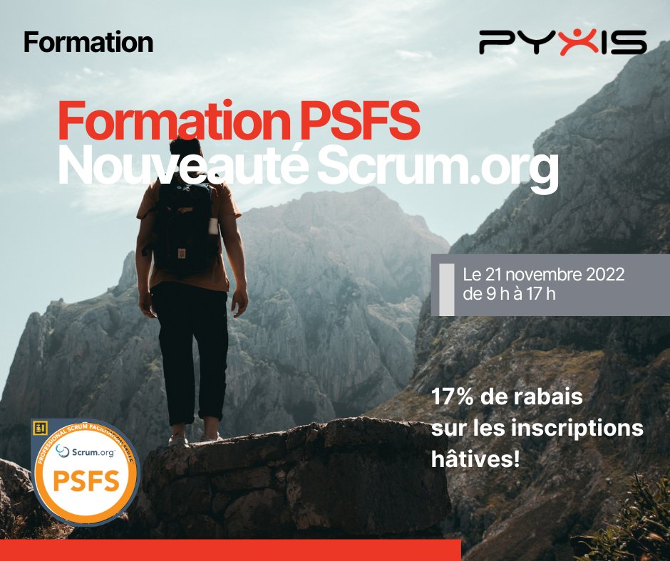 🚨Nouvelle formation <a href="/Scrum/">Scrum</a>.org: Professional Scrum Facilitation Skills (PSFS) 🚨

Dans ce cours:
✔️Développez un état d'esprit de facilitateur
✔️Maîtrisez les compétences de facilitation
✔️Apprenez à mieux résoudre des problèmes et aligner vos équipes

👉 bit.ly/3Uvdl3W