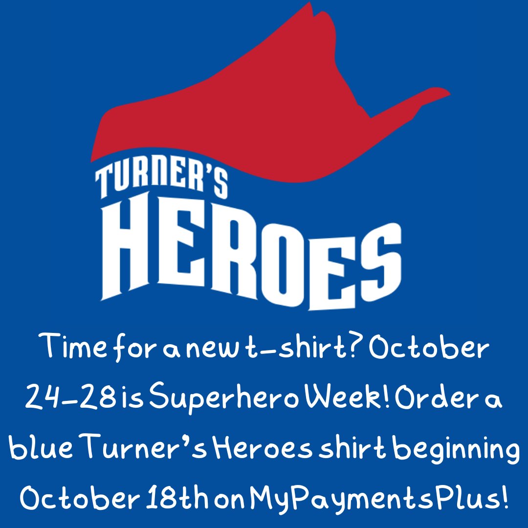 allatoona_hs's tweet photo. Turner's Heroes shirts go on sale next Tuesday, 10/18 - need a BLUE shirt? This is your chance to support a great cause and be ready for Superhero Week October 24th through 28th! #GoBucs #AnchoredInExcellence #BucNation @cobbschools https://t.co/AEnjZYcCHJ