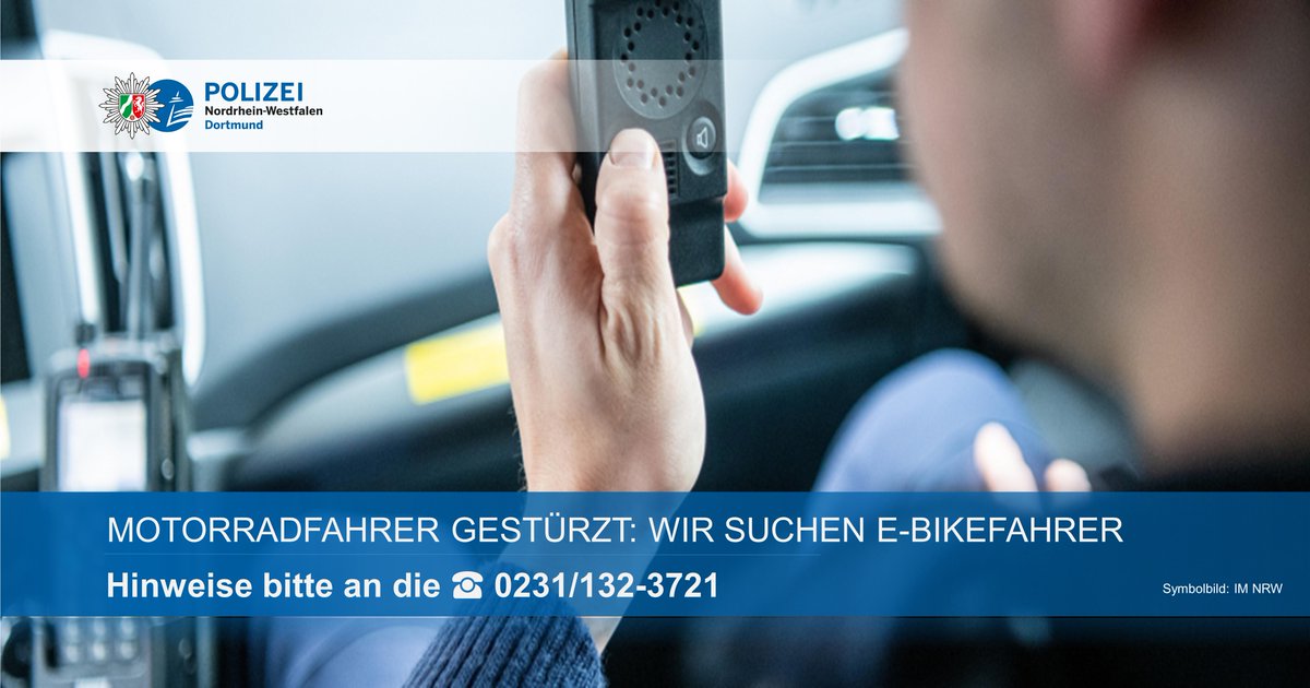 polizei_nrw_do's tweet photo. Motorradfahrer gestürzt: Wir suchen unfallbeteiligte E-Bikefahrer - Hinweise bitte an die ☎ 0231/132-3721
Nach einer Verkehrsunfallflucht in #Kurl suchen wir 2 E-Bikerfahrer. Sie sollen einem Motorradfahrer die Vorfahrt genommen haben.
Alle Infos 👇
https://t.co/6mU1R0GAkr https://t.co/HvLtqLQhAz