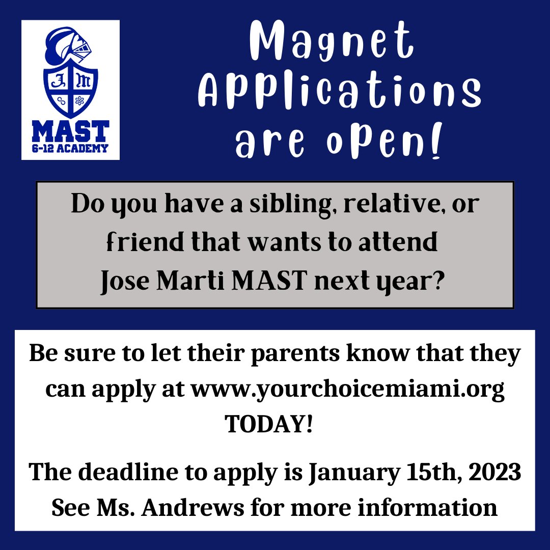 Visit our web site at mast3.com in order to learn more about our school and to link to the application process for 2023-2024.