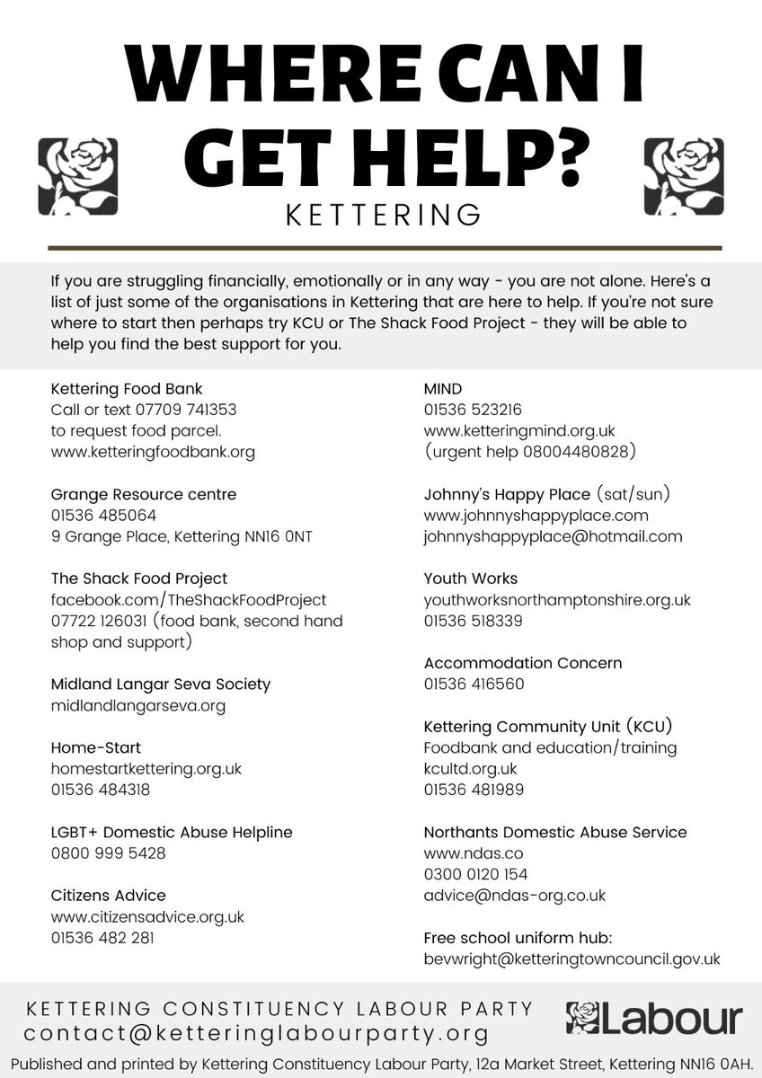 LabourKettering's tweet photo. Kettering Constituency Labour Party has produced a useful guide to where help is available locally in these tough times. 🌹@UKLabour @HSKettering @Youth_Works @MindKettering #kettering #ketteringfoodbank #kcu #CostOfLivingCrisis https://t.co/3glnIEz4hW