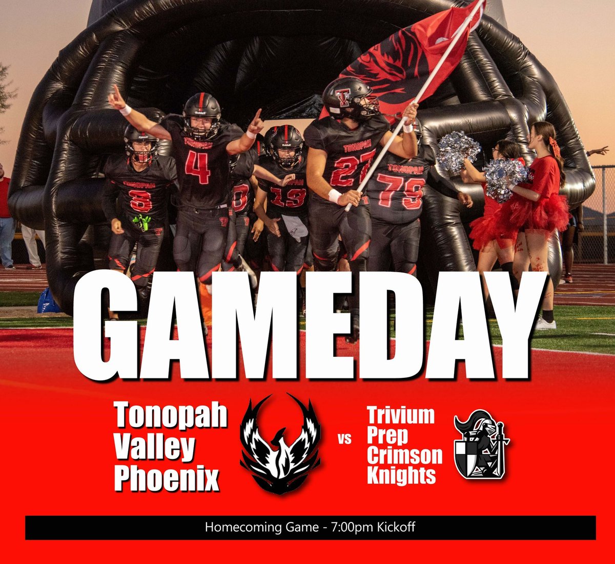 Homecoming is here! Wear the school colors tonight and support The Phoenix as they battle Trivium Prep starting at 7:00pm. 

🔥🏈🔴⚫️