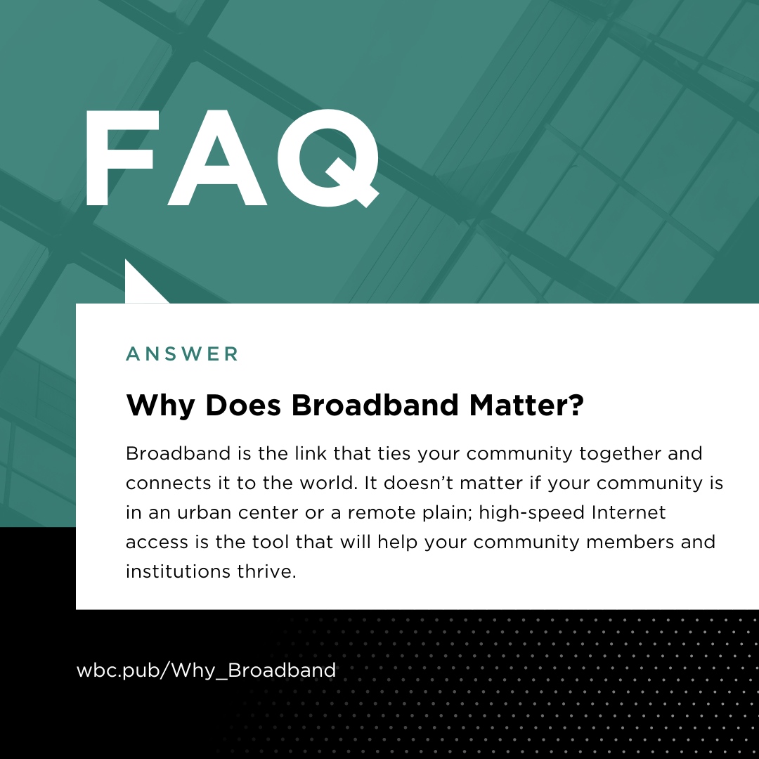 Wyo Business Council (@wyobizcouncil) on Twitter photo There's been so much focus on #broadband lately including numerous federal, state & local programs to help fund & enhance internet connectivity. You might be asking yourself: "Why does broadband matter?"
Learn more at wbc.pub/Why_Broadband
#wyconnected #buildingcapacity There's been so much focus on #broadband lately including numerous federal, state & local programs to help fund & enhance internet connectivity. You might be asking yourself: "Why does broadband matter?"
Learn more at wbc.pub/Why_Broadband
#wyconnected #buildingcapacity