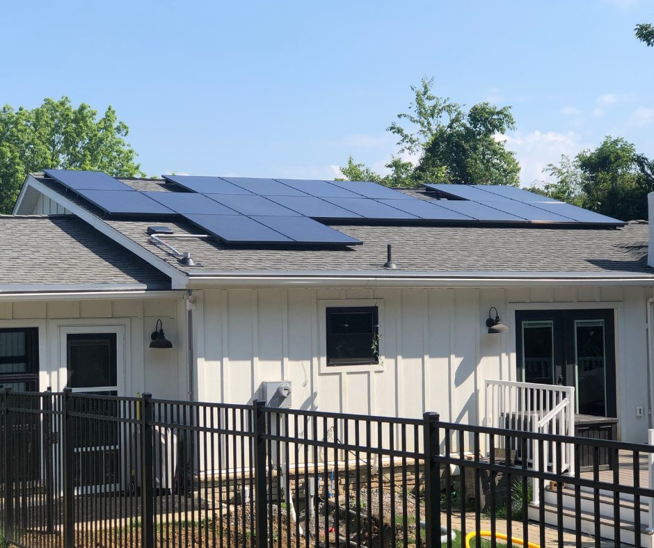 EISSolar's tweet photo. We installed two roof mount projects for this Moon home! It consists of 74 US-Made 360W Heliene panels for the garage and 18 US-Made 360W Heliene panels for the home, as well as the SolarEdge Home Hub Inverter with Energy Bank battery. #EISSolar #MoonTwp #HarvestTheSun https://t.co/XD4Ddp5feH