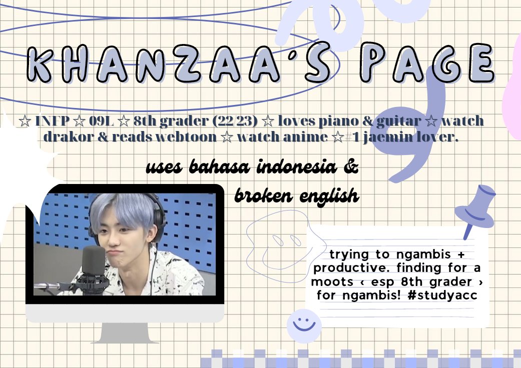 plateofz's tweet image. hello! i'm new at #studytwt 💐 i'm finding for moots ⁠๑
  —— about me —
       ☆ INFP
       ☆ 8th grade ²⁷ | 09L
       ☆ loves kdramas, anime, webtoon, n kpop!
       ☆ call me khanzaa or zaa
       ☆ uses bahasa Indonesia &amp;amp; broken eng

help 🔁/♡ to spread! ty #ambistwt