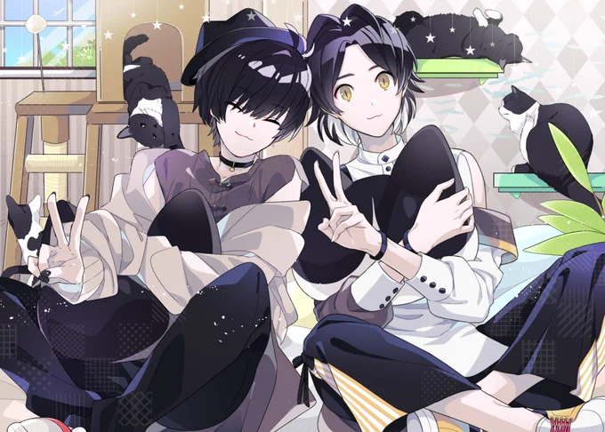 秋吉さんと創作合作した絵だよ～ くろとはちわれ | 由杞 #pixiv  