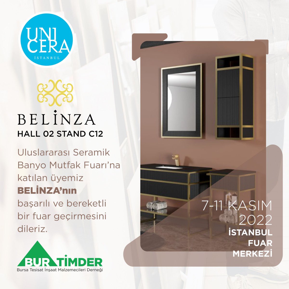 burtimder's tweet photo. Uluslararası Seramik Banyo Mutfak Fuarı’na katılan üyemiz BELİNZA’nın başarılı ve bereketli bir fuar geçirmesini dileriz.
#burtimder #timder #unicera #mutfak #banyo #seramik #fuar #istanbul #belinza
@belinzabanyo @unicera_ https://t.co/pmoITms465