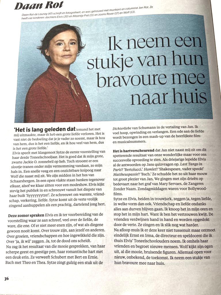 olgavandijk's tweet photo. Wat een bijzondere vrouw is #DaanRot toch! Tot in het diepst van mijn vezels ben ik geroerd door deze liefdevolle column van @maandagdaandag, waarin de liefde voor haar gezin, de kunst en cultuur afspat.
[#AD van 8 okt. 2022] https://t.co/BZmbKirUMG