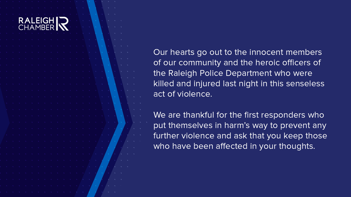 Our hearts go out to the innocent members of our community and the heroic officers of the <a href="/raleighpolice/">Raleigh Police</a>  who were killed and injured last night in this senseless act of violence. #RaleighStrong #ReadMore