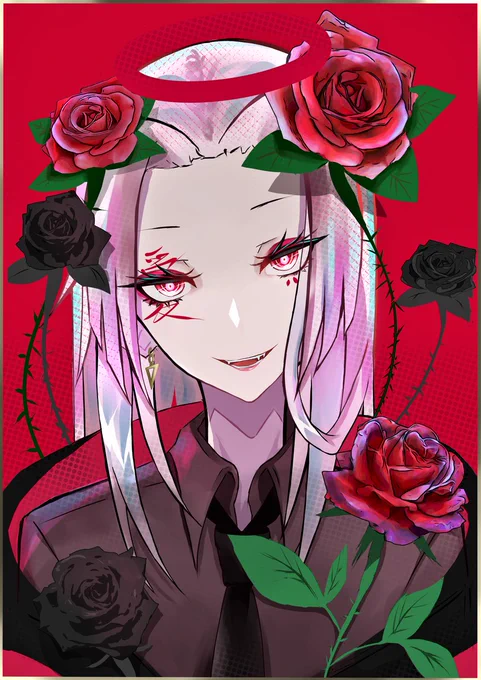 依頼にて描かせていただきました!オシャレな赤薔薇メインのキャラクターで描いてて楽しかったです!TwichやYouTubeで配信しているので覗いてみてください! 