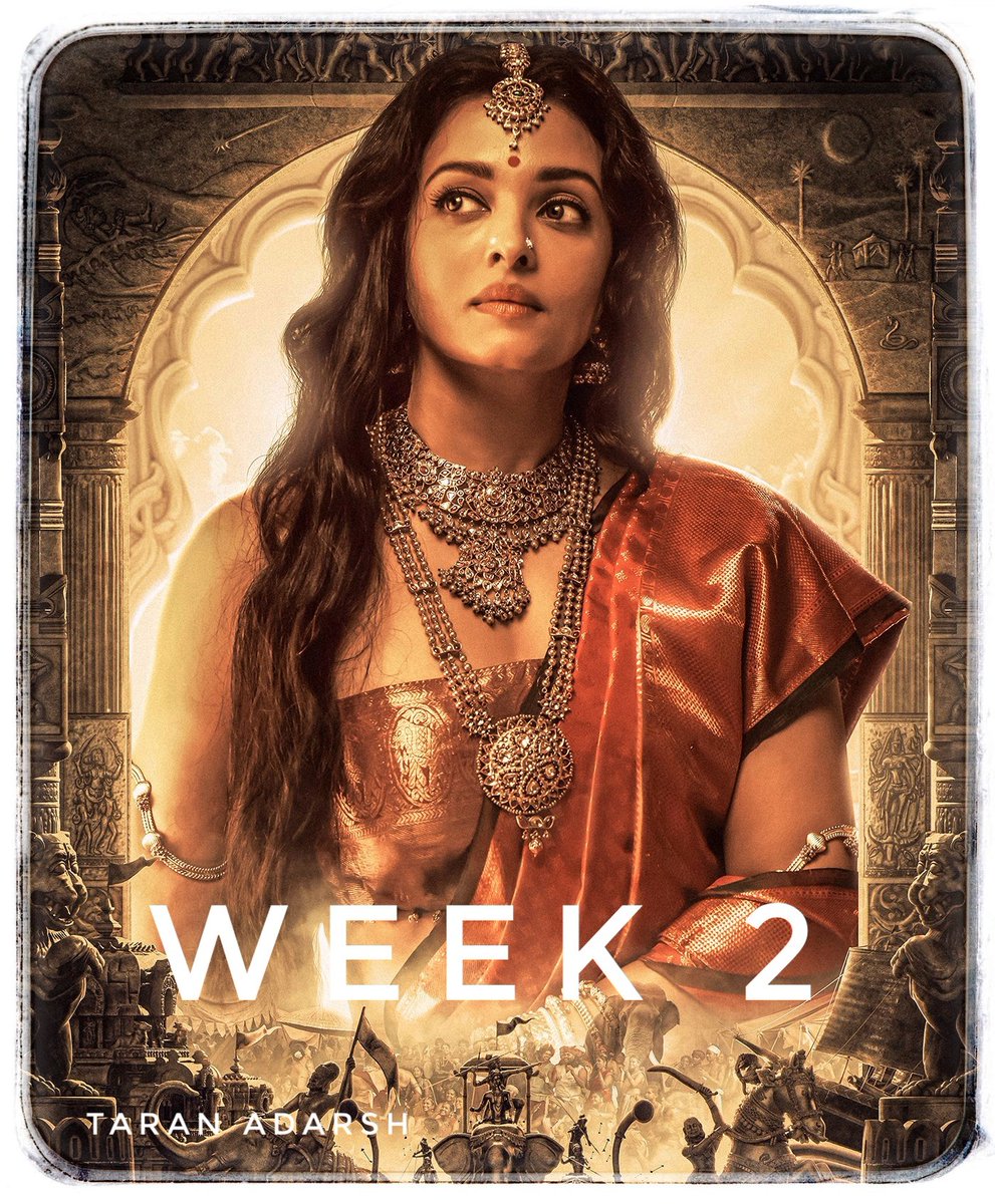 taran_adarsh's tweet photo. #PS1 *#Hindi version* [Week 2] Fri 70 lacs, Sat 1.40 cr, Sun 1.70 cr, Mon 52 lacs, Tue 47 lacs, Wed 43 lacs, Thu 40 lacs. Total: ₹ 19.87 cr. #India biz. Nett BOC.

#PS1 biz at a glance...
⭐ Week 1: ₹ 14.25 cr
⭐ Week 2: ₹ 5.62 cr
#India biz. https://t.co/8UruKT84UE