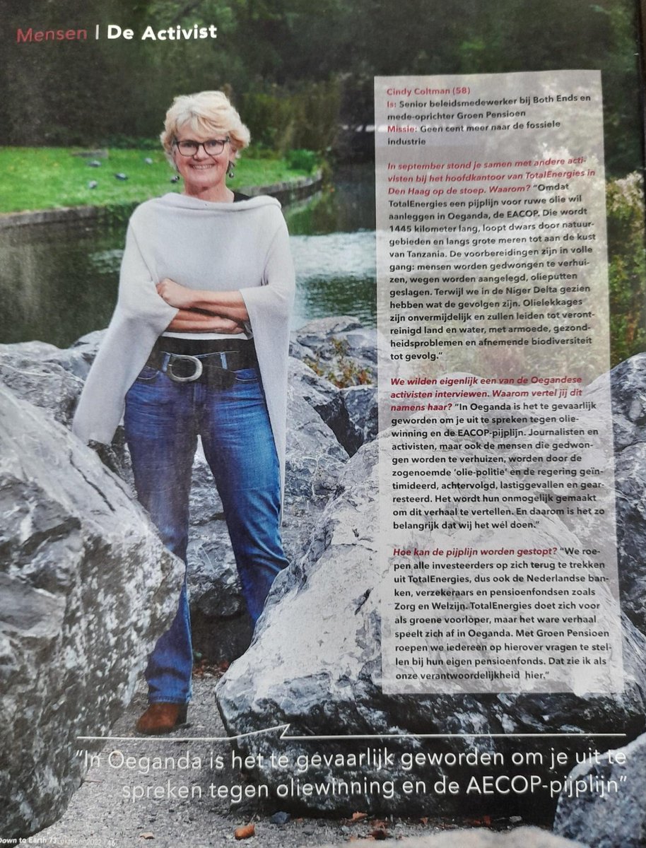 groenpensioenNL's tweet photo. Onze mede-oprichter @ColtmanCindy in de @D2Emag @milieudefensie ⬇️⬇️⬇️⬇️
#StopEACOP #divesteer https://t.co/MOXZeEHeIX