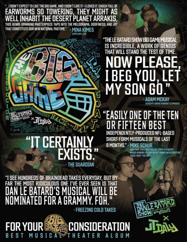 MichaelRyanRuiz's tweet image. Phase One of Grammy®️ balloting has begun! Here is our FYC ad as it appears in Billboard’s Grammy Contenders Issue. Check out @LeBatardShow’s original musical theater album about the 2021/22 Pro Football Season Here: open.spotify.com/album/0PO600sT…