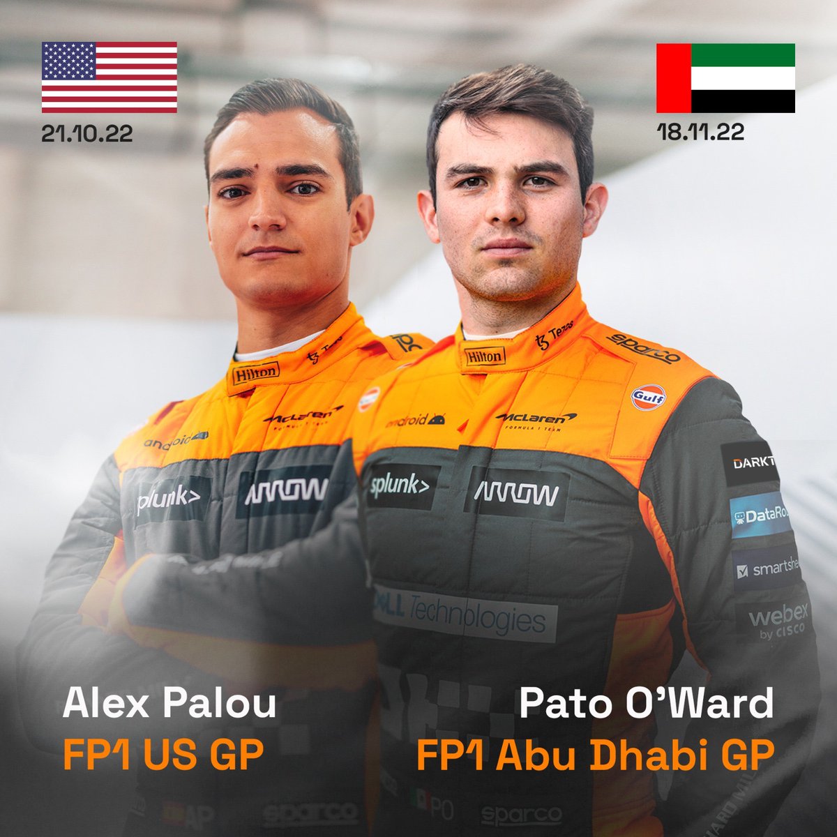ZBrownCEO's tweet photo. Delighted to give @AlexPalou and @PatricioOWard opportunities to drive for @McLarenF1 in Free Practice 1 sessions at the #USGP and the #AbuDhabiGP, respectively. They’re great talents and deserve this opportunity! https://t.co/Gok8LqomU1