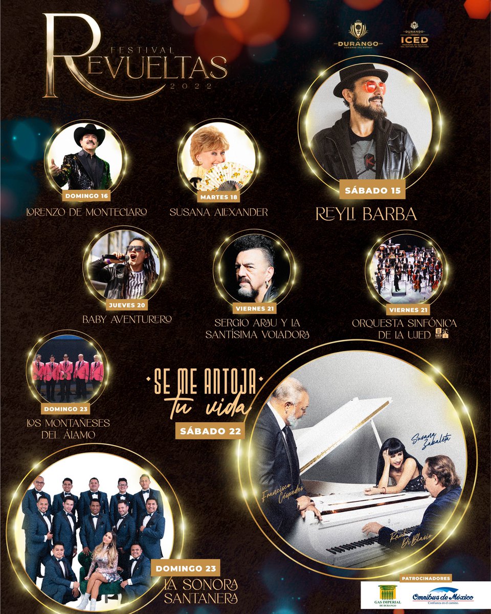 #FelizViernes Hoy #VuelveLaLuz. Comienza el #FestivalRevueltas El #arte y la #cultura reunidas en una gran fiesta que es de #Durango y de todo #México #VamosAlRevueltas Consulta la cartelera y no pierdas detalle. <a href="/EVillegasV/">Esteban Villegas V.</a>