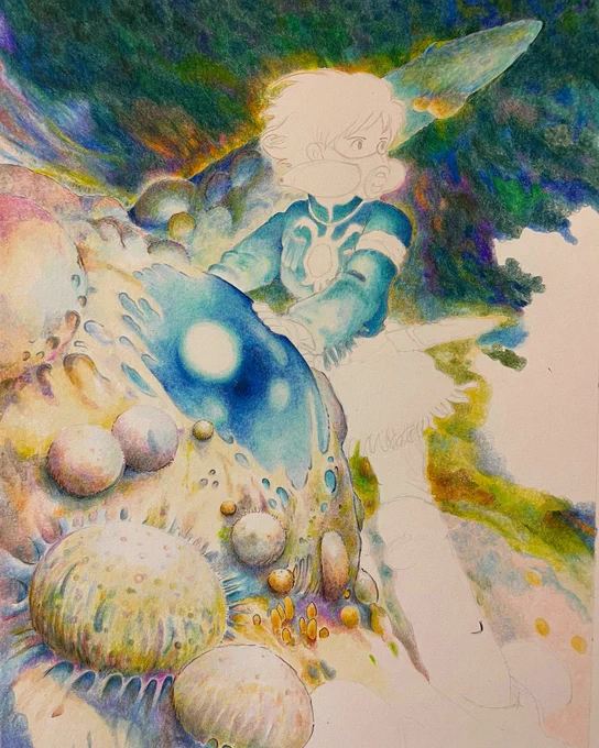 ナウシカ 色鉛筆模写 70% イメージが固まってきた。 #ナウシカ #模写