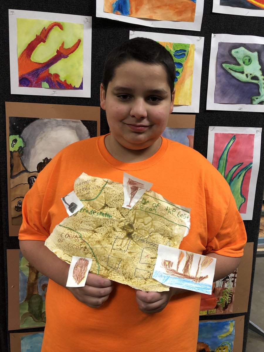 When asked to create bellwork themed “Lost Treasure”, this creative gent sends me on a physical treasure hunt with his map of my artroom. 👏 Well done, Jayden, well done. ⁦<a href="/CMSredwolves/">Clinton Middle School</a>⁩ ⁦<a href="/CCSredwolves/">Clinton Community Schools</a>⁩
