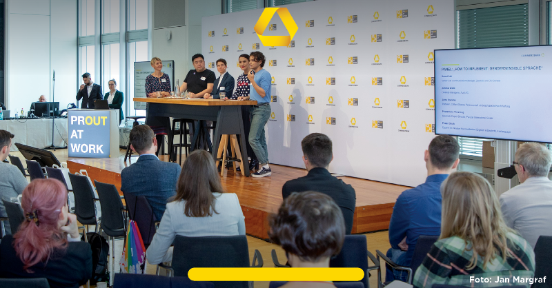 commerzbank's tweet photo. Heute findet die @proutatwork Konferenz in unserem Tower in Frankfurt statt. Unter dem Motto „See.Learn.Grow – LGBT*IQ – The Power of Visibility“ wird die hybride Veranstaltung in Panelgesprächen, Keynotes und Breakout Sessions das Thema #Sichtbarkeit in den Fokus rücken.