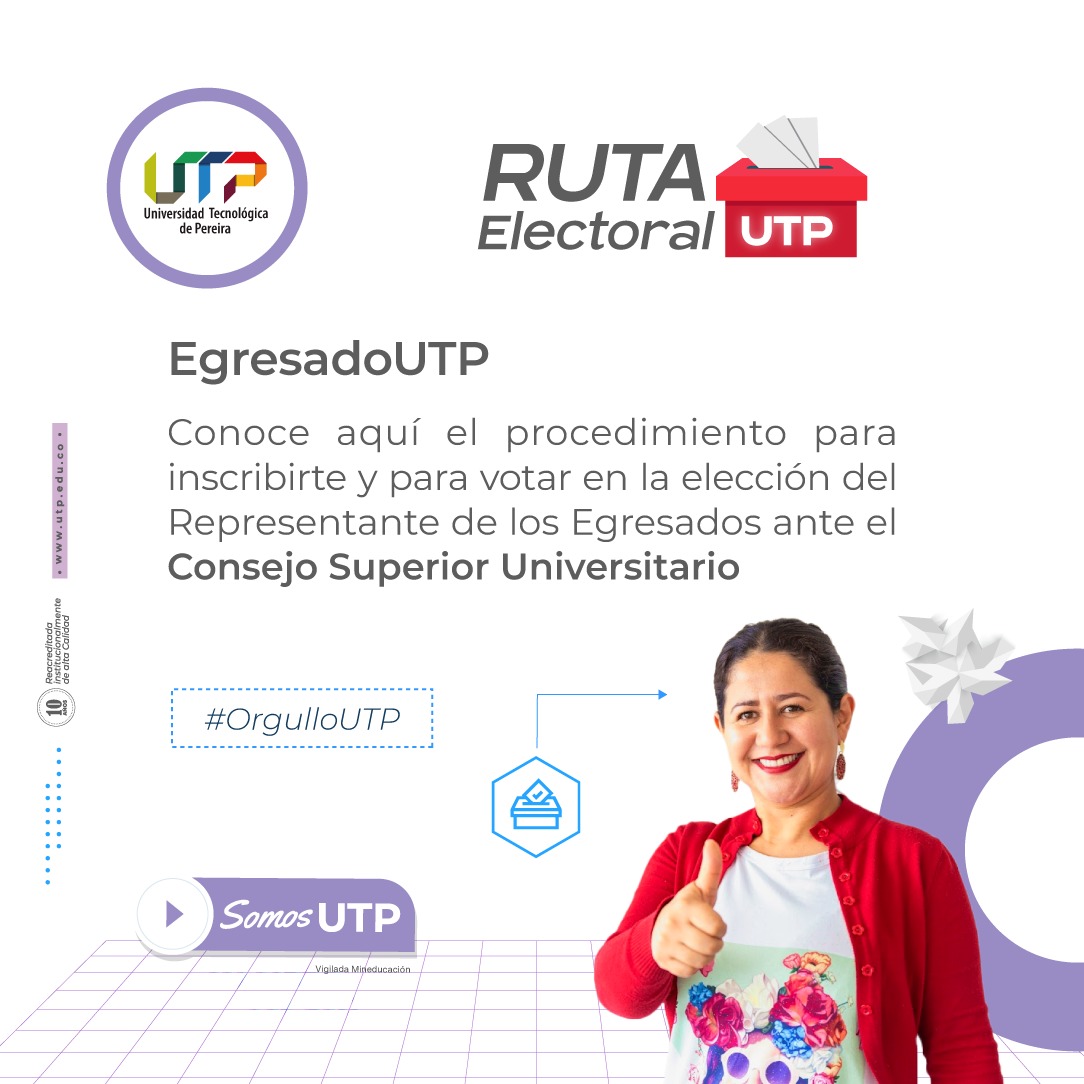 UTPereira's tweet photo. #EgresadosUTP 😀
Mañana es la elección del Representante de los Egresados ante el Consejo Superior Universitario
Aquí les dejamos el enlace al instructivo para registrarse y para votar 👇
https://t.co/q0xy8JIv7Q
#UTPereira #UTPavanza https://t.co/Ike5hv2Eyw