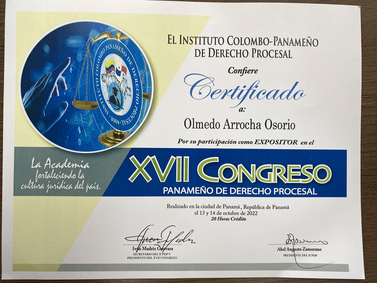 Gracias al <a href="/icpdprocesal/">ICP Derecho Procesal</a> por la oportunidad de participar como expositor en el XVII Congreso Panameño de Derecho Procesal.