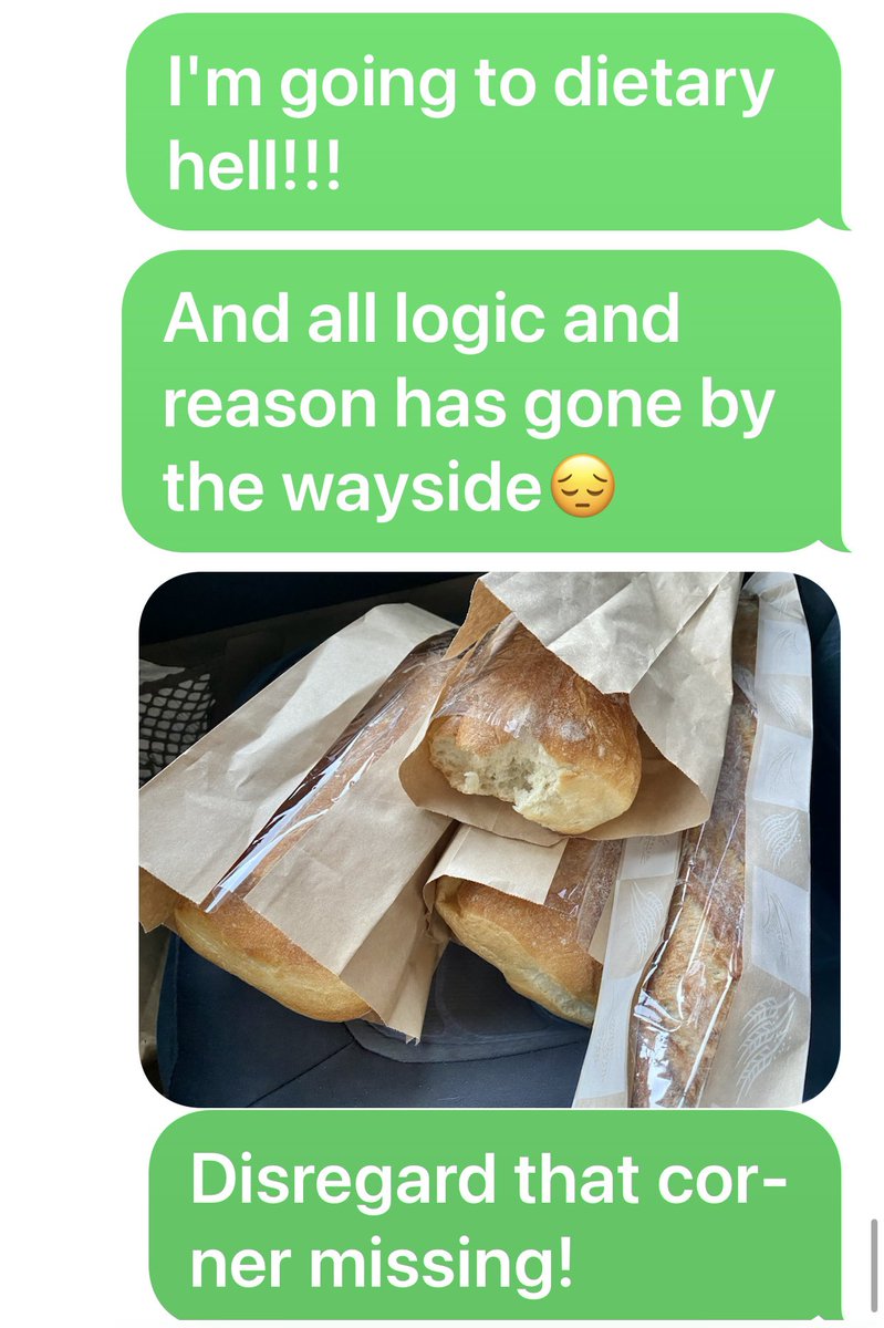 ChefKevinBelton's tweet photo. Monica sent me a warning text this morning.  She also said the bread was right outta the oven and to disregard a certain corner missing😂 #fridaymornings #bakeryrun #nola #cheflife #happywife #warmbread https://t.co/7tbHZwPlLs