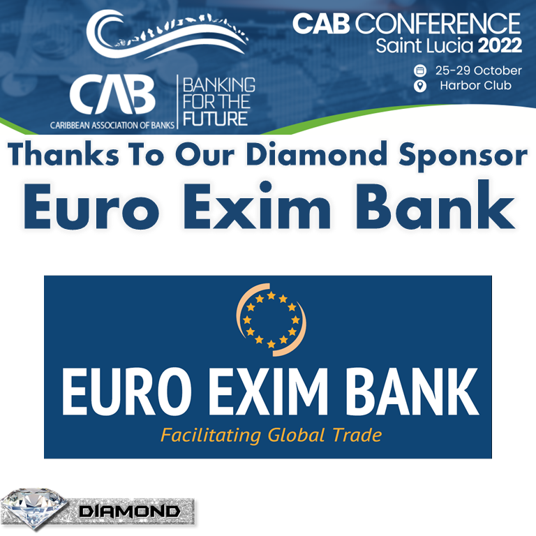 CABAssoc's tweet photo. We are delighted to express our sincerest thanks to our friends at Euro Exim, who have agreed to support #CABConference as Diamond Sponsors.
We are excited to welcome you to Saint Lucia!
💎🇱🇨🌴
REGISTER NOW: https://t.co/1Lrp4JmJWw https://t.co/iFw7DKBl1H