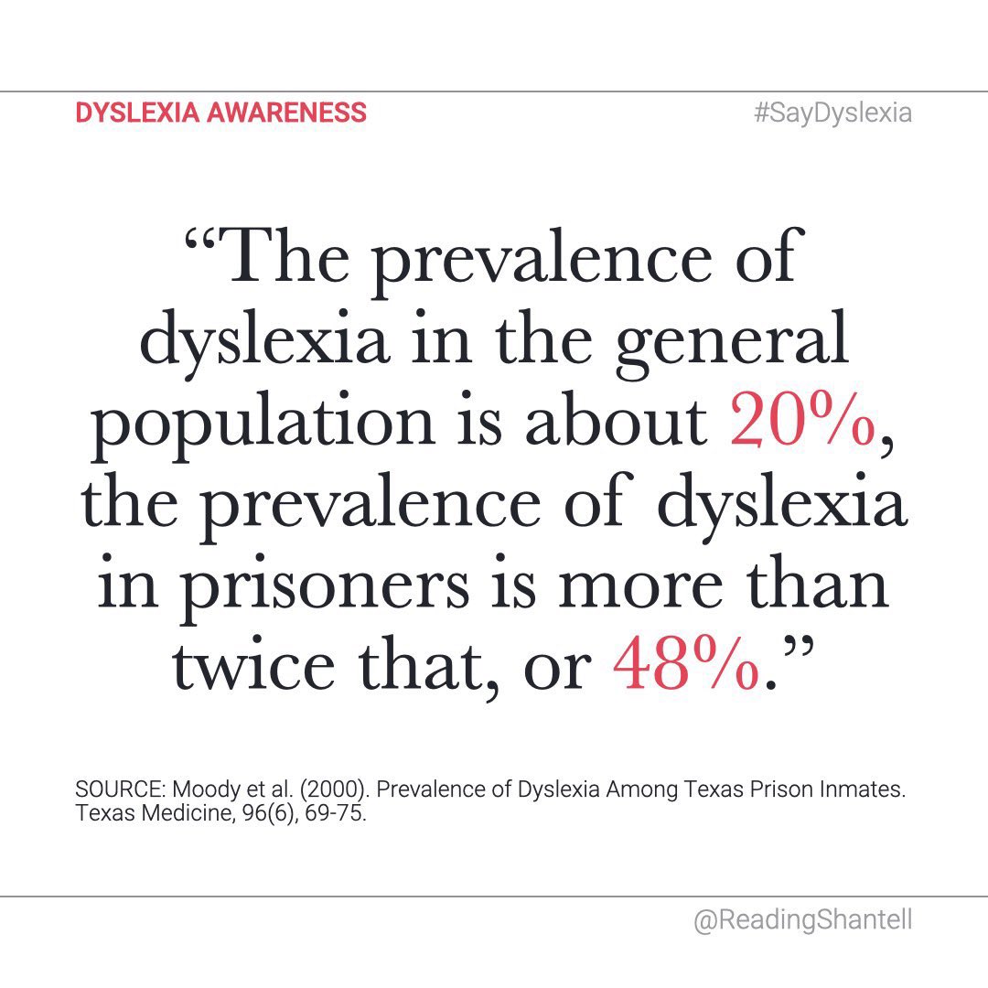 We must stop the school to prison pipeline. By giving teachers the tools they need to teach literacy this statistic would decrease dramatically. #DyslexiaAwarenessMonth