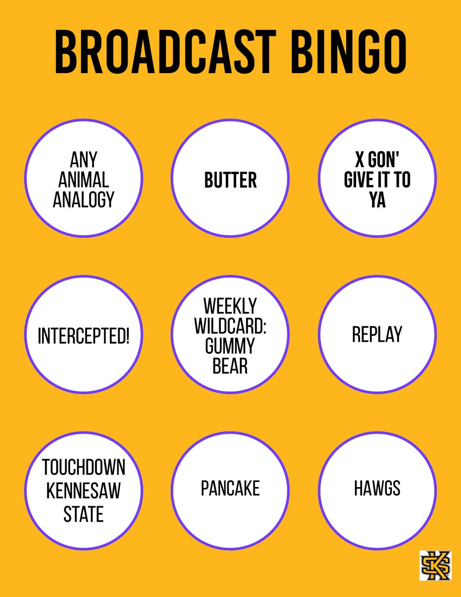 Tune into the 📻 or 📺 call of the @asun_football matchup Saturday between Kennesaw State and Central Arkansas!

Let us know when you've hit #Bingo!