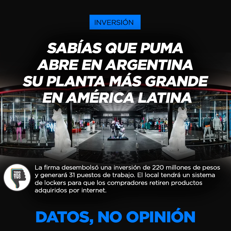 TodoNegativo's tweet photo. 💰 No es la única inversión de la empresa en la Argentina. Había anunciado una ampliación en #DistritoArcos. El #Soleil pasó a contar con 680 m2, y se realizó la reapertura de la tienda en Barracas que pasó a tener 520 m2 con 395 m2 de área de ventas
+ 👉 https://t.co/CFNnOOWZiD https://t.co/lAyDxKHhqH