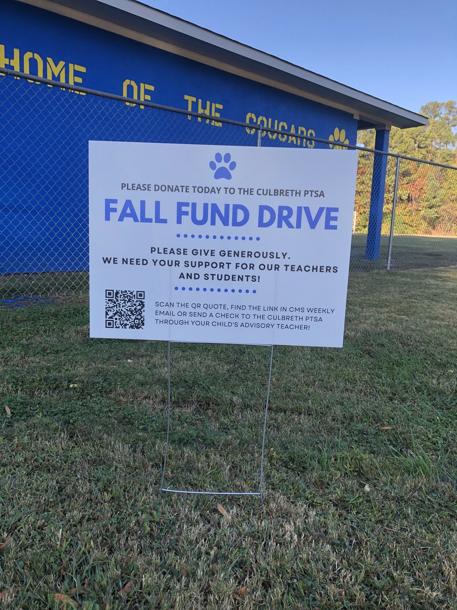 al_reid's tweet photo. Wearing my @CulbrethCougars PTSA marketing hat this morning. Fall Fund Drive signs are up! Cougar Pride! https://t.co/umFA7wTl2L