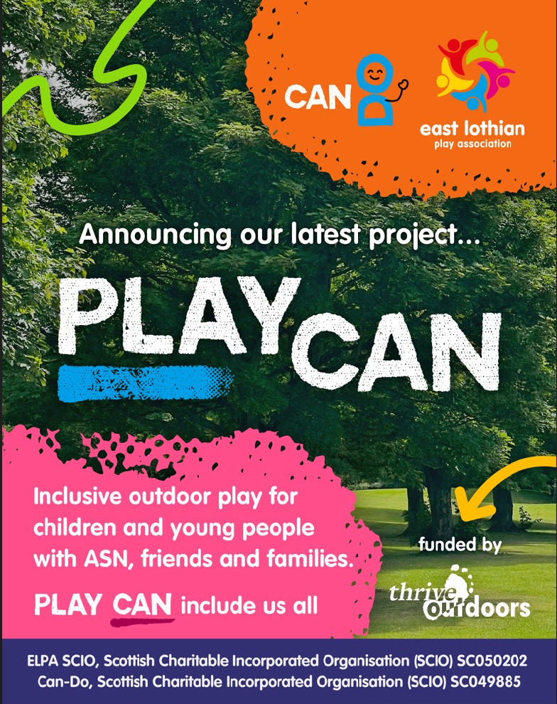 Andriannagaby's tweet photo. New project in partnership with @EastLothianPlay #playCAN aims to open up access to outdoor play sessions for children and young people with ASN and their families - see our website for more info https://t.co/LFLEARryXR #playcanincludeusall funded by @Thrive_Outdoors. https://t.co/43G5rA1HyZ