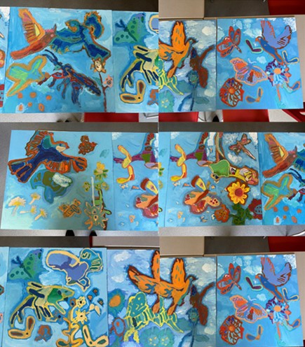 As mentioned in our newsletter, Y5 and 6 have completed our final art session with <a href="/GolcarLibrary/">GolcarLibrary</a>. We created the sky for a mural that will be in the library garden. Well done!