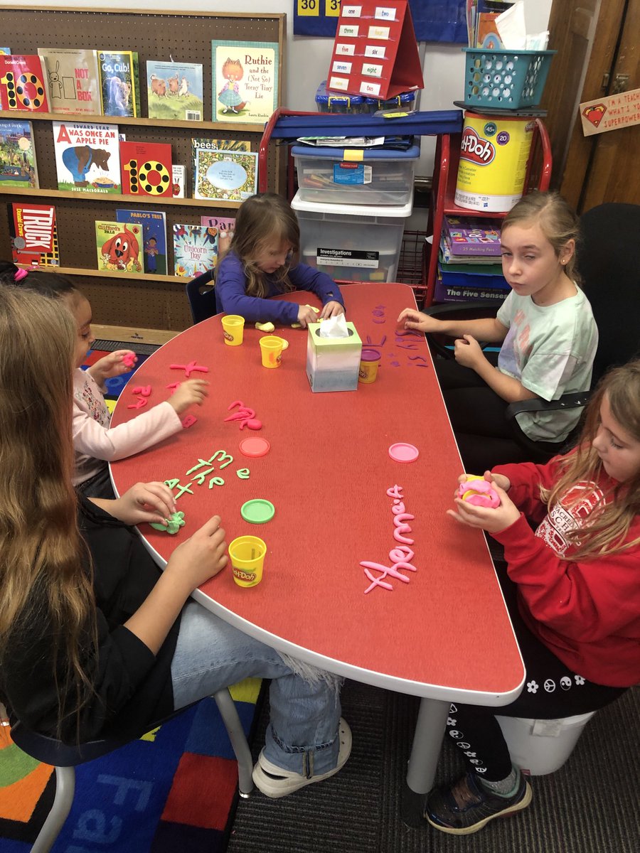 MrsStinson_K's tweet photo. Fifth grade buddies in Mrs. Hornberger’s class are helping the kindergarteners make letters and snap words using play dough! ⁦@TCSD⁩ ⁦@TroySchool18⁩ https://t.co/mcFTxutjbW