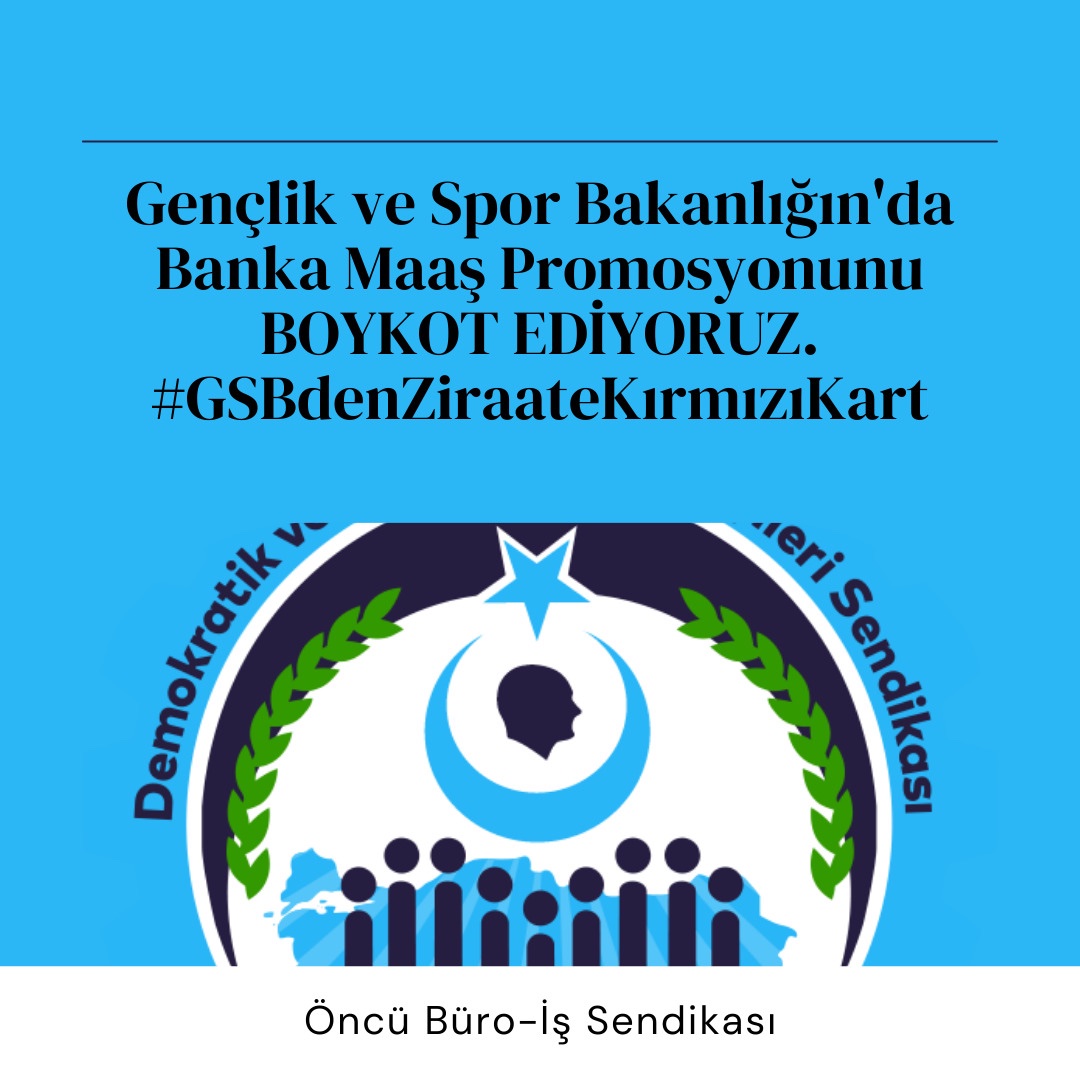 Gençlik ve Spor Bakanlığın'da Banka Maaş Promosyonunu BOYKOT EDİYORUZ. #GSBdenZiraateKırmızıKart