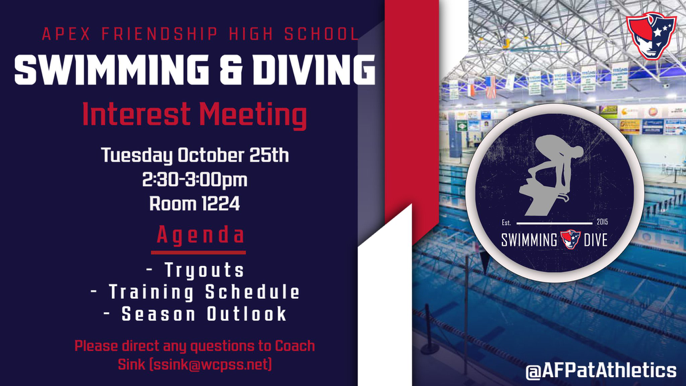 AFHS_PAC's tweet photo. Mark your calendars!! Don’t miss the chance to learn more about the swimming and diving teams at AFHS! 🏊♀️🏊♂️ #PatsFam https://t.co/kKPWmtEEvr
