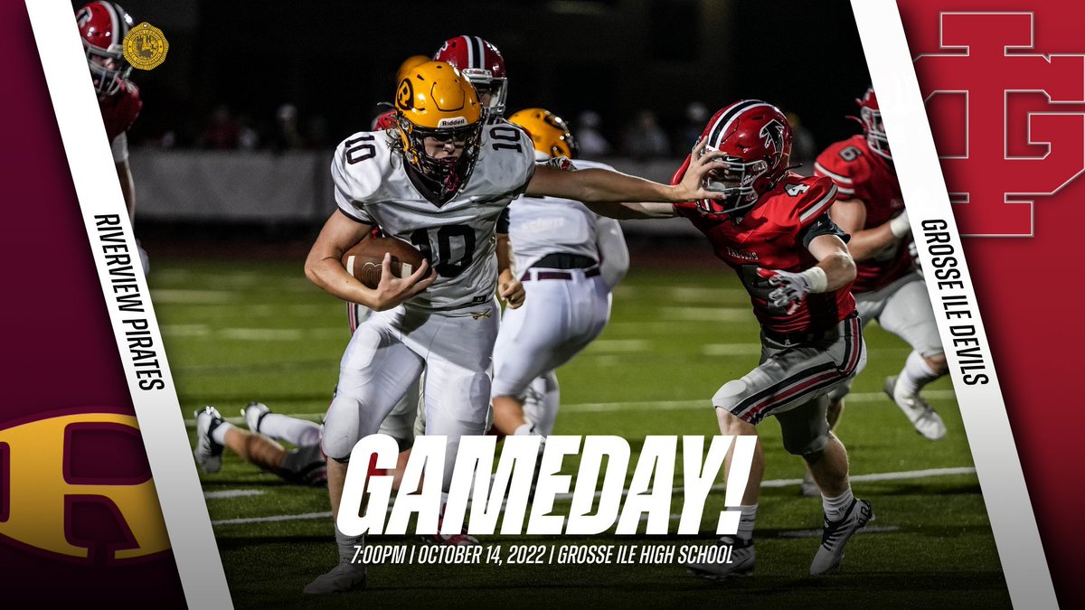 RivBucsFootball's tweet photo. GAMEDAY! The Bucs 7-0 (6-0) travel to GI to take on the Red Devils 4-3 (3-3) in the 2022 Huron League Finale. Come out & support the boys! @maroonmonsoon01 #GoBucs #BeatGI
๐: Grosse Ile Red Devils
๐: Grosse Ile High School
๐: 7pm
๐: https://t.co/jDamm5tFXz https://t.co/IXPvYLPDGT