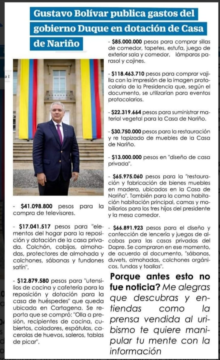 marimonda_la's tweet image. Los gastos de @IvanDuque en la casa de nariño 

¿Porque la prensa prepago nunca habló de eso?
