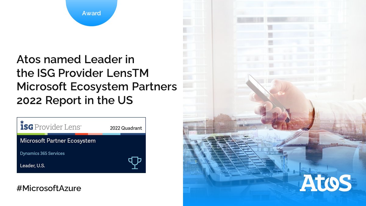 🏆 Atos has been recognized as a Leader for its Dynamics 365 services in the USA by ISG Provider Lens™ 2022 – Microsoft Ecosystem Partners for healthcare traction, Dynamics extensions, and R&amp;D investments! 

Read the report to know more➡️ spr.ly/6013Miapf