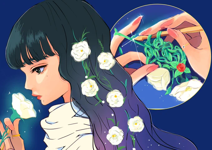 「月夜の手仕事」#イラスト #illustration #illustrator 