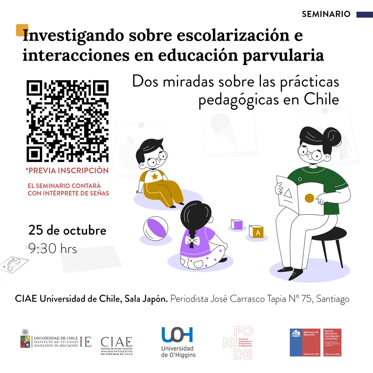 ciae_uchile's tweet photo. ¡Les invitamos a conversar sobre #EducaciónParvularia!
Conoceremos los resultados de dos proyectos #FONIDE que abordan urgentes desafíos: la preocupante #escolarización del nivel y las interacciones pedagógicas de calidad.
📌 Previa inscripción en: https://t.co/zBbHgbFIzp https://t.co/N5lbA2HqrC