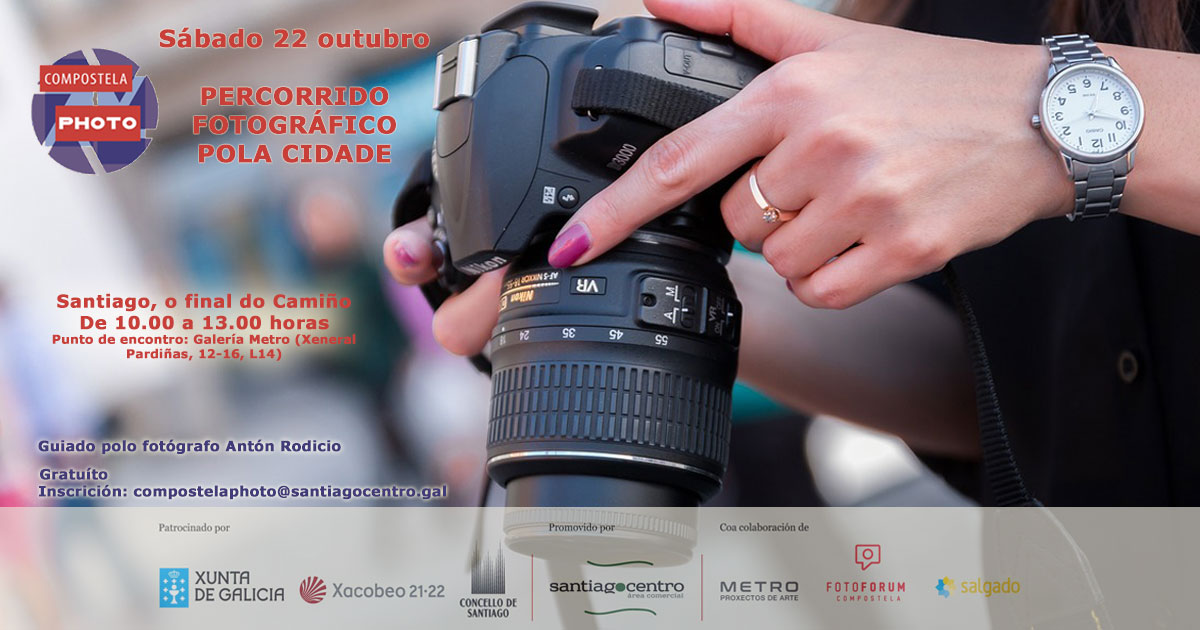 SCQ_Centro's tweet photo. O vindeiro sábado 2️⃣2️⃣ #CompostelaPhoto organiza o seu segundo percorrido fotográfico guiado por un profesional. 
📍Desta vez a ruta discorre pola cidade.
📷 Descubre novas perspectivas!
👉Apúntate en compostelaphoto@santiagocentro.gal https://t.co/acc3RazUtH