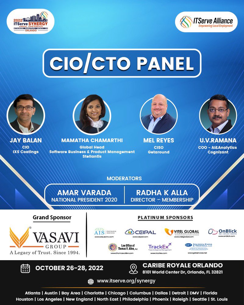 ITServeorg's tweet photo. Get advantage of access to some of the leading technologies to help your business accelerate.

Please join us to hear &amp; learn on the  latest technology ecosystems as well as the business strategies etc., from the expert CIO &amp; CTO Panel at #ITServeSynergy. https://t.co/M2tKeZ5zMx
