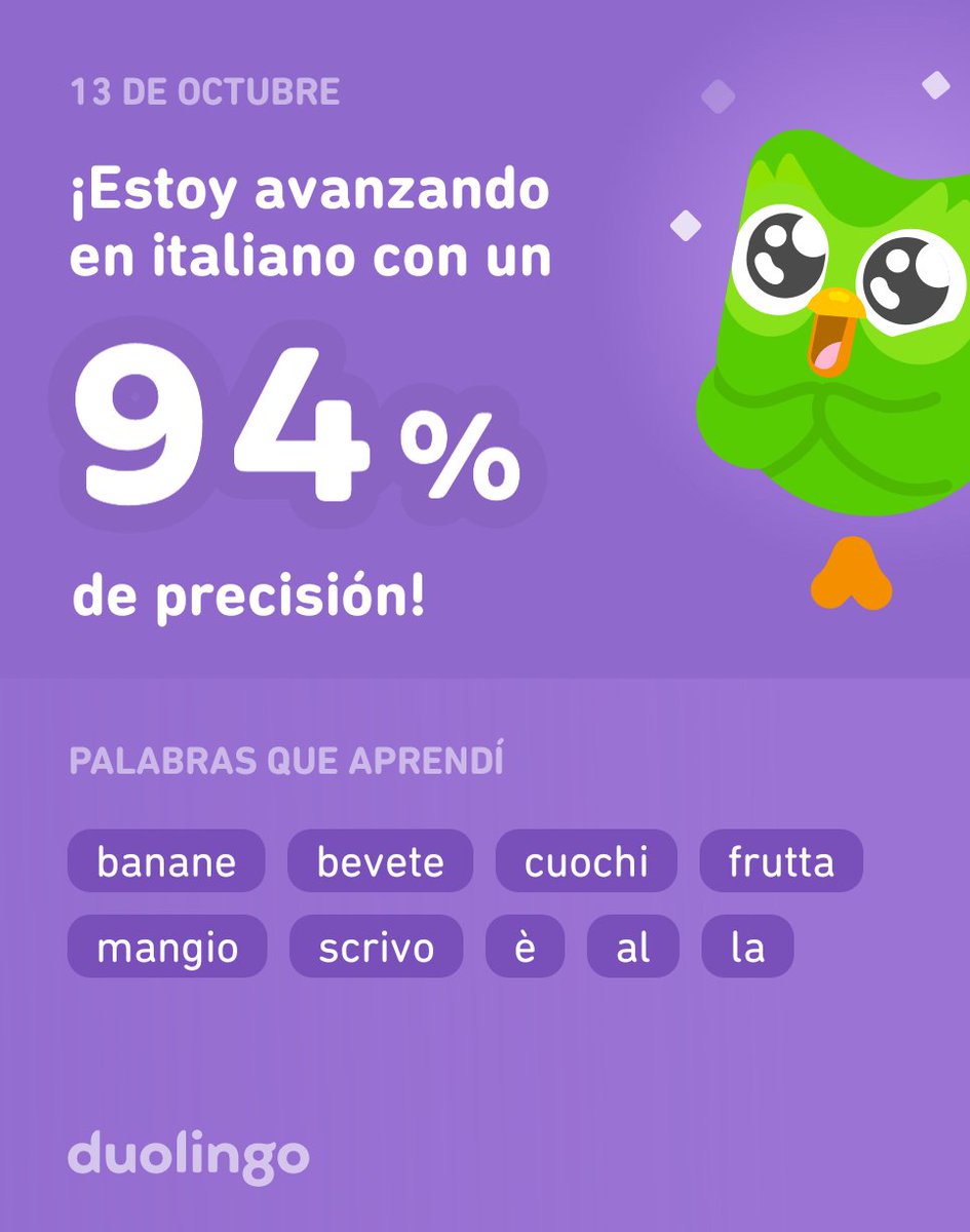 ¡Estoy aprendiendo italiano en Duolingo! Es gratis, divertido y efectivo.