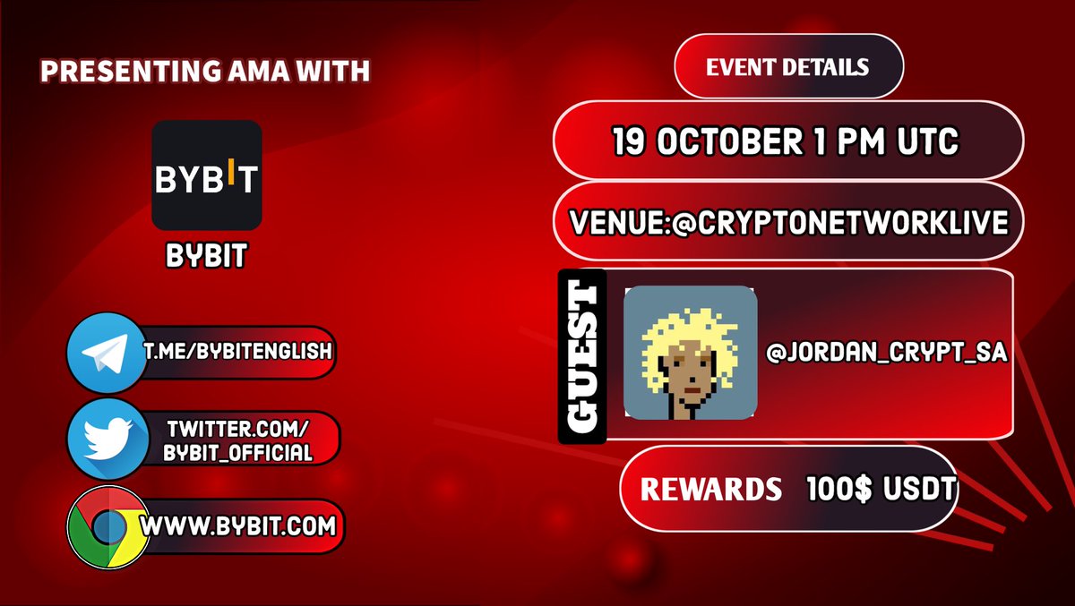 Cryptolive01's tweet photo. 🔥 #Cryptonetwork x @Bybit_Official AMA!

🤑 100$ USD Shared! 
⏰ Oct 19 01:00 PM(UTC) 

✅RT,like and tag 2 friends and post a question.
✅ Join &amp; Invite friends to our TG https://t.co/GokWFSbShi https://t.co/LW9341dWek