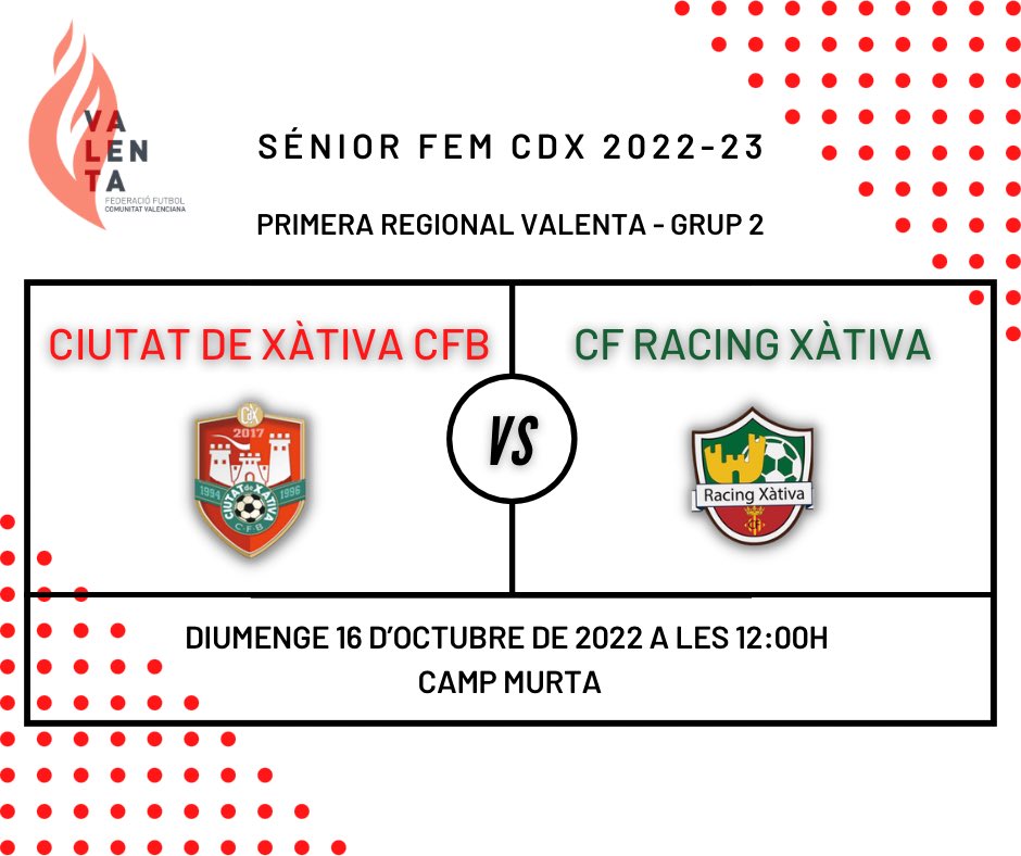 ciutatdexativa's tweet photo. 🏟️ Aquest cap de setmana tenim #DerbiXativíValenta 

#SéniorFemCDX #OrgullXativí🏰 #CDX2022_23 #FemeninsCDX https://t.co/IJCUeHV9CW