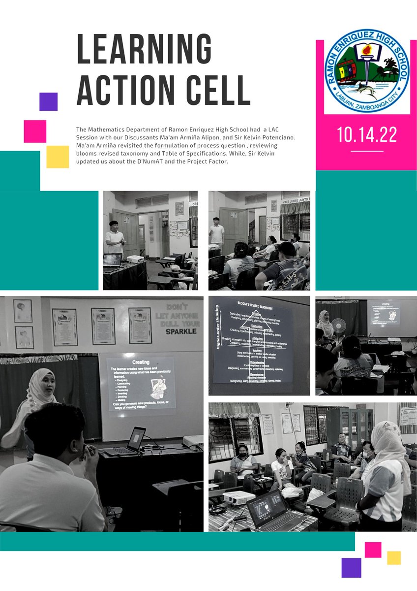 Mathematics Educator continues to learn, continues to grow for the students and for the future. 

REHS Mathematics LAC Session
Discussant Ma'am Armiña Alipon
Discussant Sir Kelvin Potenciano